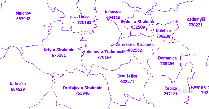 Katastrální mapa Hubenov u Třebohostic - přehledová mapa katastrálního území