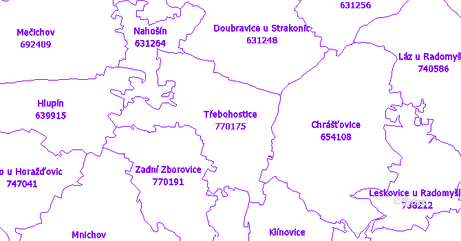 Katastrální mapa Třebohostice - přehledová mapa katastrálního území