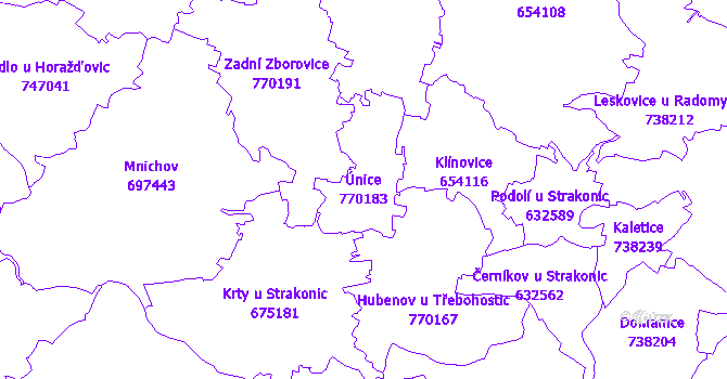 Katastrální mapa Únice