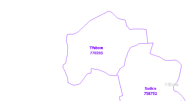 Katastrální mapa Třebom - přehledová mapa katastrálního území