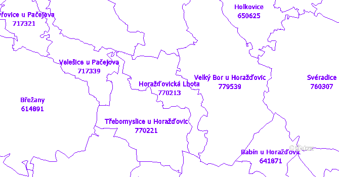 Katastrální mapa Horažďovická Lhota - přehledová mapa katastrálního území