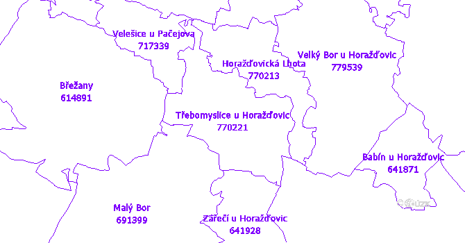 Katastrální mapa Třebomyslice u Horažďovic - přehledová mapa katastrálního území