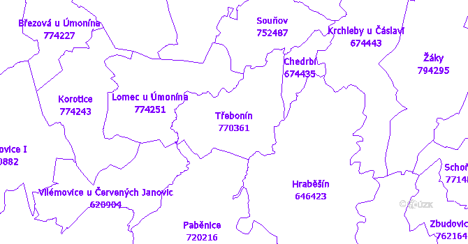 Katastrální mapa Třebonín - přehledová mapa katastrálního území
