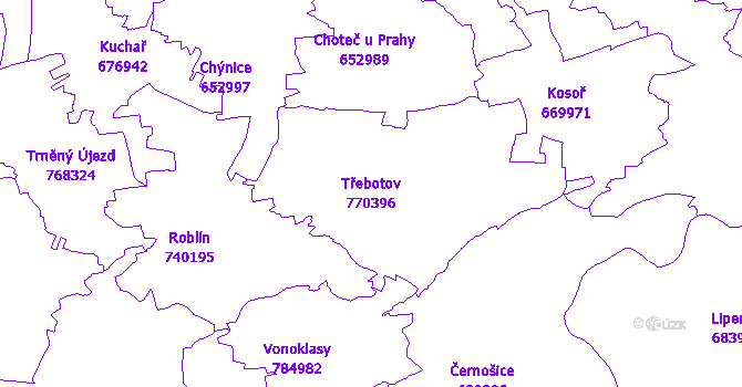 Katastrální mapa Třebotov - přehledová mapa katastrálního území