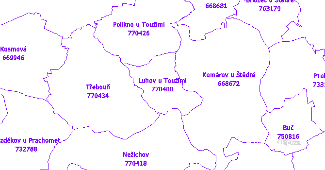 Katastrální mapa Luhov u Toužimi - přehledová mapa katastrálního území