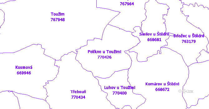 Katastrální mapa Políkno u Toužimi - přehledová mapa katastrálního území