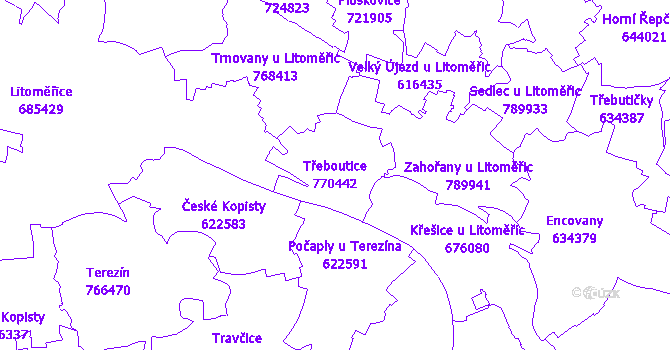 Katastrální mapa Třeboutice - přehledová mapa katastrálního území