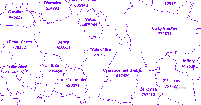 Katastrální mapa Třebovětice