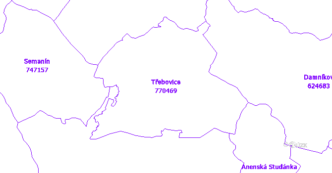Katastrální mapa Třebovice - přehledová mapa katastrálního území
