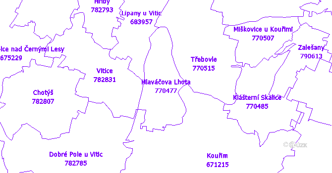 Katastrální mapa Hlaváčova Lhota - přehledová mapa katastrálního území