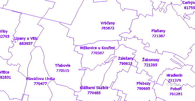 Katastrální mapa Miškovice u Kouřimi - přehledová mapa katastrálního území
