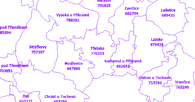 Katastrální mapa Třebsko - přehledová mapa katastrálního území