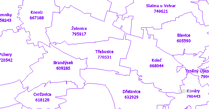 Katastrální mapa Třebusice - přehledová mapa katastrálního území