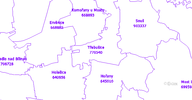 Katastrální mapa Třebušice - přehledová mapa katastrálního území