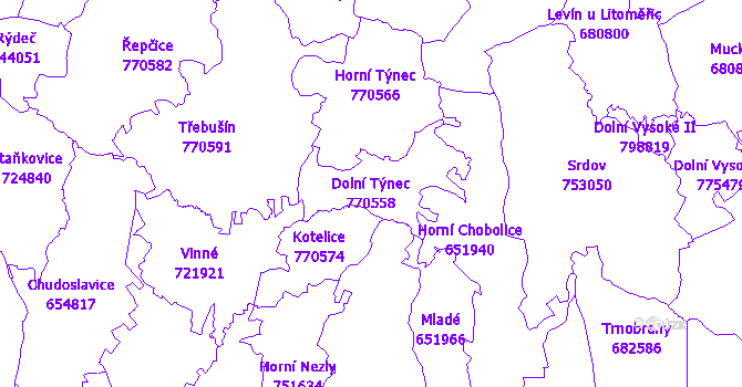 Katastrální mapa Dolní Týnec - přehledová mapa katastrálního území