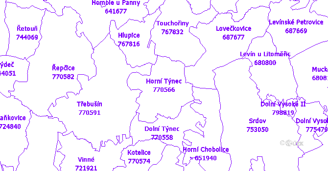 Katastrální mapa Horní Týnec