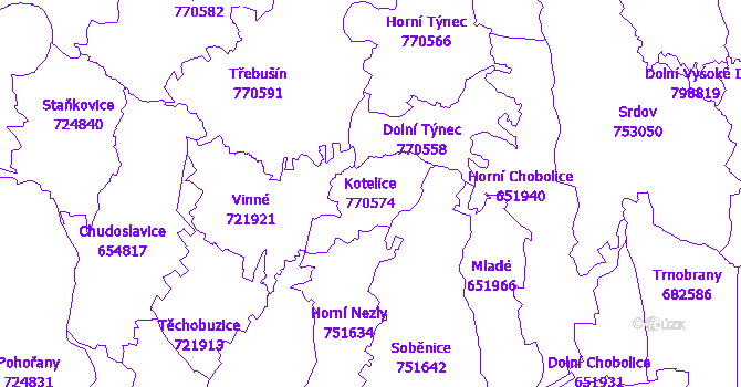Katastrální mapa Kotelice - přehledová mapa katastrálního území