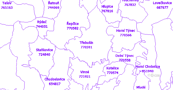Katastrální mapa Třebušín - přehledová mapa katastrálního území