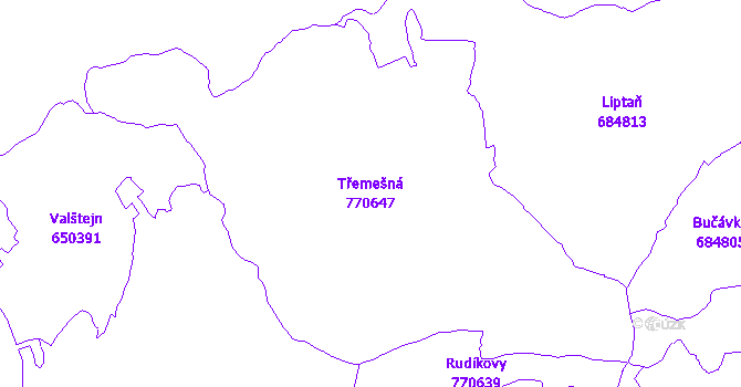 Katastrální mapa Třemešná - přehledová mapa katastrálního území