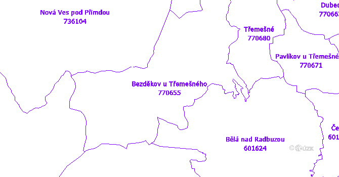 Katastrální mapa Bezděkov u Třemešného - přehledová mapa katastrálního území
