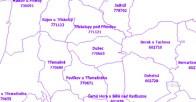 Katastrální mapa Dubec - přehledová mapa katastrálního území