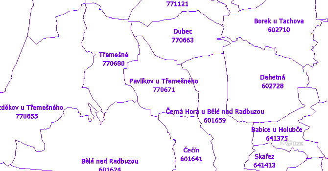 Katastrální mapa Pavlíkov u Třemešného - přehledová mapa katastrálního území