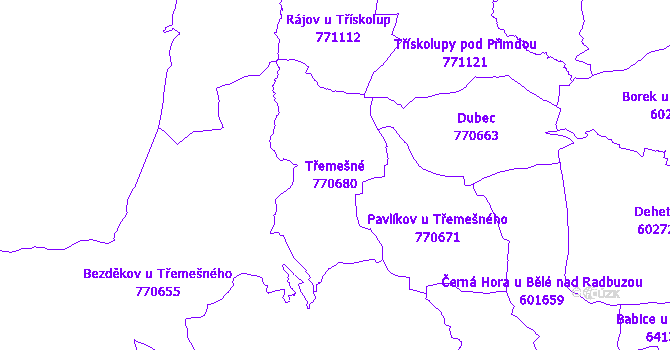 Katastrální mapa Třemešné - přehledová mapa katastrálního území