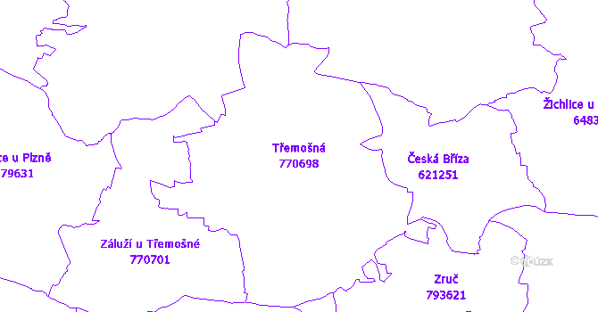 Katastrální mapa Třemošná - přehledová mapa katastrálního území