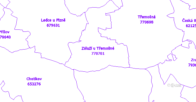 Katastrální mapa Záluží u Třemošné - přehledová mapa katastrálního území