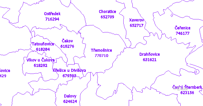 Katastrální mapa Třemošnice - přehledová mapa katastrálního území