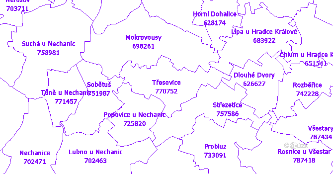 Katastrální mapa Třesovice - přehledová mapa katastrálního území