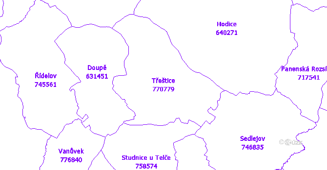 Katastrální mapa Třeštice - přehledová mapa katastrálního území