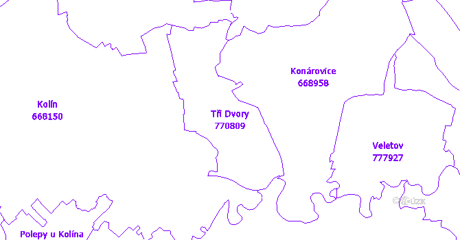 Katastrální mapa Tři Dvory