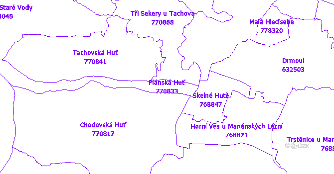 Katastrální mapa Plánská Huť - přehledová mapa katastrálního území