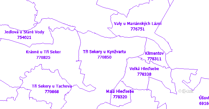 Katastrální mapa Tři Sekery u Kynžvartu - přehledová mapa katastrálního území