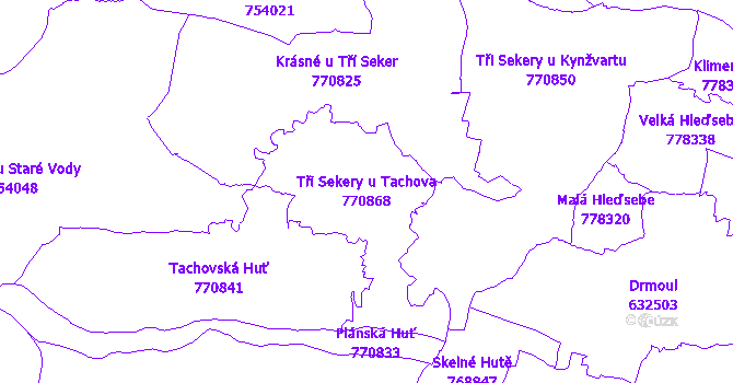 Katastrální mapa Tři Sekery u Tachova - přehledová mapa katastrálního území