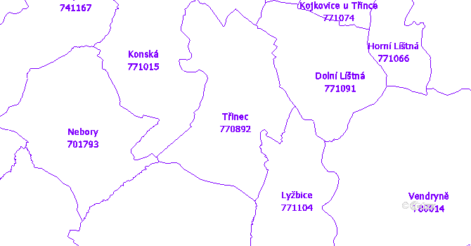 Katastrální mapa Třinec - přehledová mapa katastrálního území