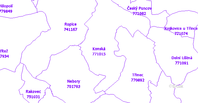 Katastrální mapa Konská - přehledová mapa katastrálního území