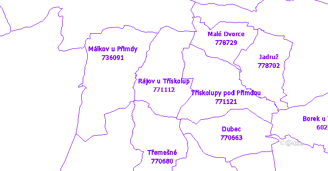 Katastrální mapa Rájov u Třískolup - přehledová mapa katastrálního území