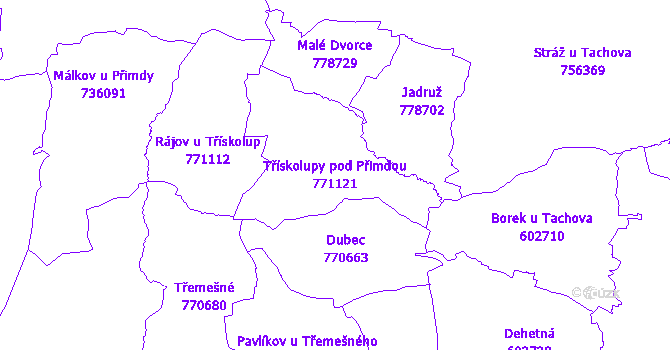 Katastrální mapa Třískolupy pod Přimdou - přehledová mapa katastrálního území