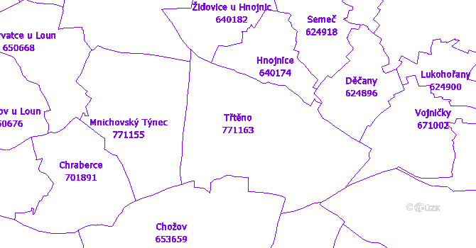 Katastrální mapa Třtěno - přehledová mapa katastrálního území