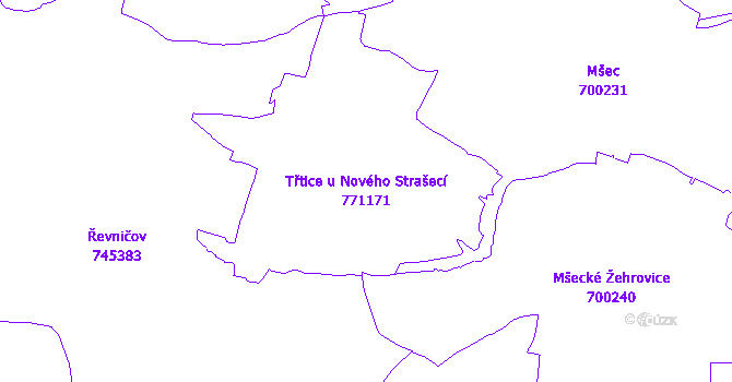 Katastrální mapa Třtice u Nového Strašecí - přehledová mapa katastrálního území