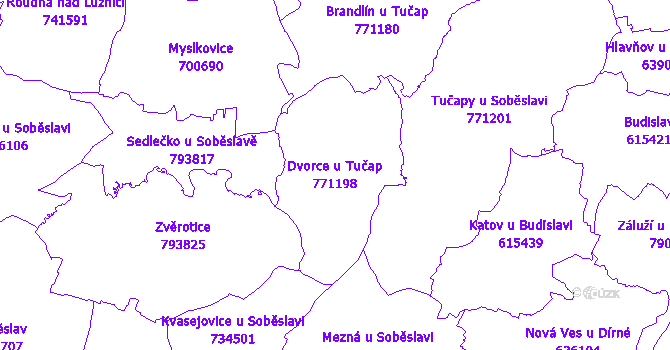 Katastrální mapa Dvorce u Tučap - přehledová mapa katastrálního území