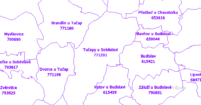 Katastrální mapa Tučapy u Soběslavi - přehledová mapa katastrálního území