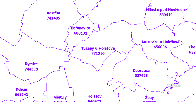 Katastrální mapa Tučapy u Holešova
