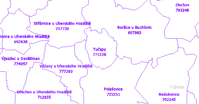 Katastrální mapa Tučapy - přehledová mapa katastrálního území