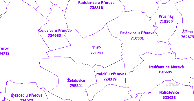 Katastrální mapa Tučín