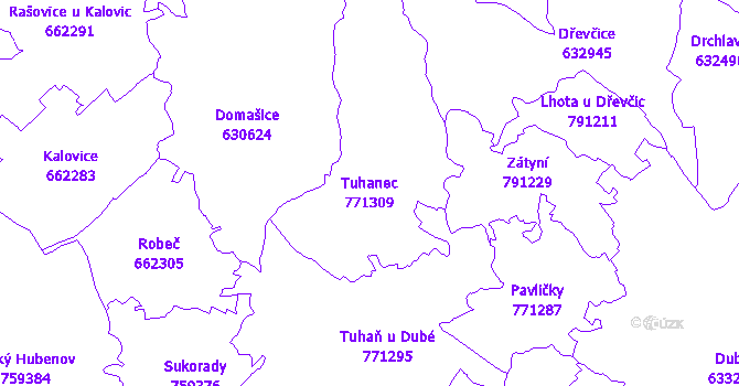 Katastrální mapa Tuhanec