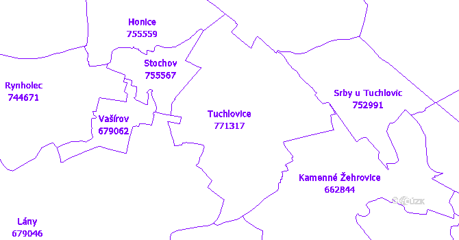 Katastrální mapa Tuchlovice - přehledová mapa katastrálního území