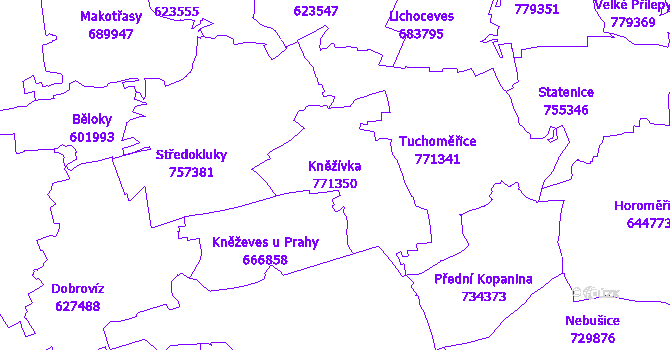 Katastrální mapa Kněžívka - přehledová mapa katastrálního území